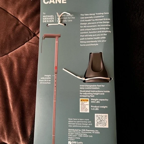 New CVS Health take along Red Folding Cane - Picture 4 of 5